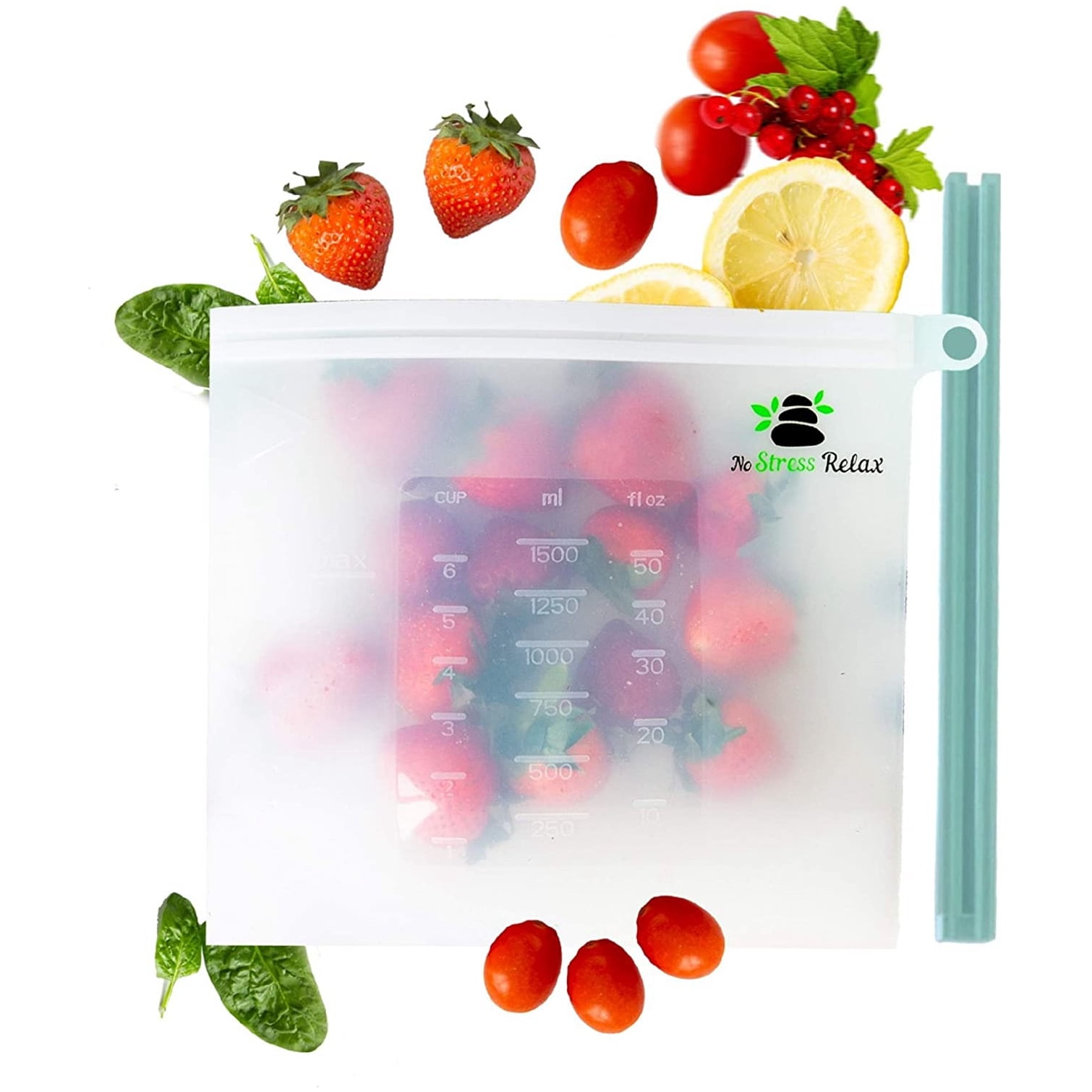 Reusable Silicone Fruit Food Bag Leakproof Zip lock Freezer Kitchen Storage Bag 