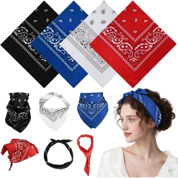 12pcs Bandanas for Men Women, 22 inch Cotton Paisley Kerchief