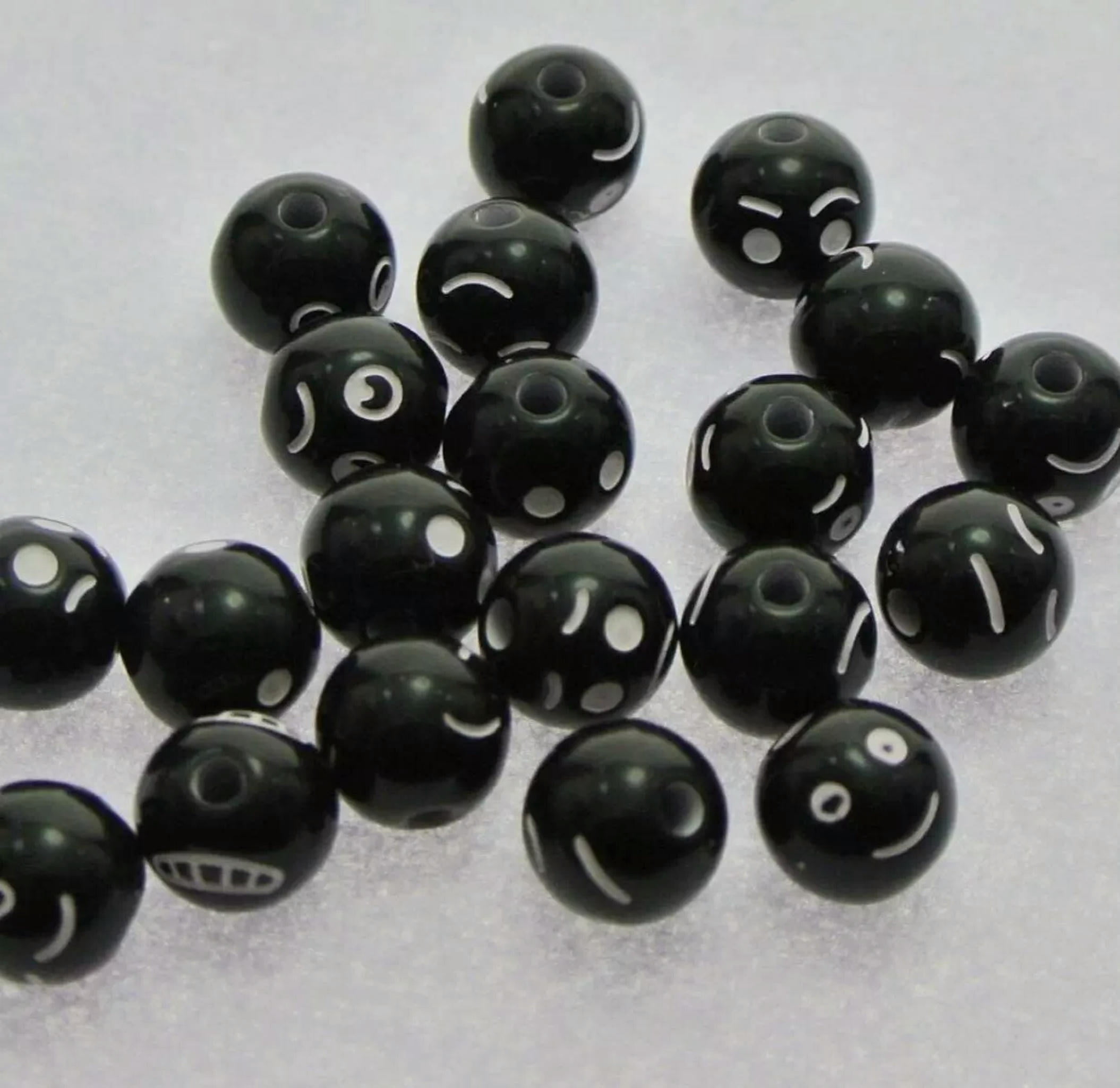 U8MO 200 Black Assorted Facial Expression Smile Round Beads 8mm(0.32") Kid Craft