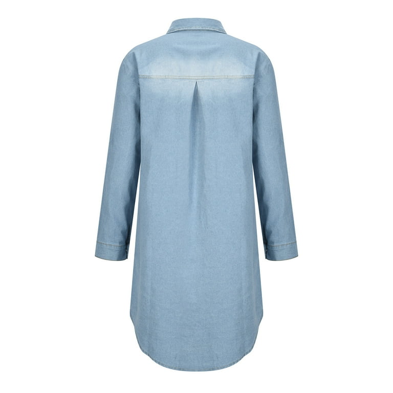 Odeerbi Denim Dress For Women Wrap Dress Trendy Symmetrical Pocket Lapel  Long Sleeve Breasted Belt Slim Shirt Dress Blue - Walmart.com