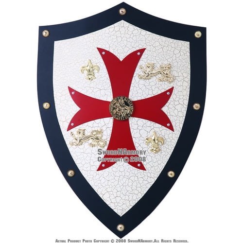 Medieval Knights Templar Royal Crusader Shield Armor Red Cross Lion with Grid