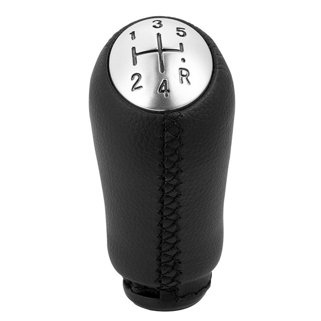 Pomo de palanca de cambios manual para Renault 2005-09 Megane 2 Laguna 2003-09 cuero negro con adaptador (2 piezas)