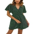 thumbnail image 1 of Femmes Casual Mousseline Mini Robe Manches Courtes Point Imprimé V Cou Taille Haute une Robe de Ligne d'Été Robe de Plage, 1 of 6