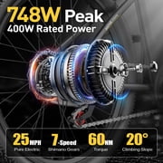 Electric Bike 2625Mph Speed & 400W Motor Peak 748W Motor,40 Miles Range 36V10Ah Removable Battery,21-Speed & Dual Suspension, Adult Teen Ebike Electric Mountain Bike