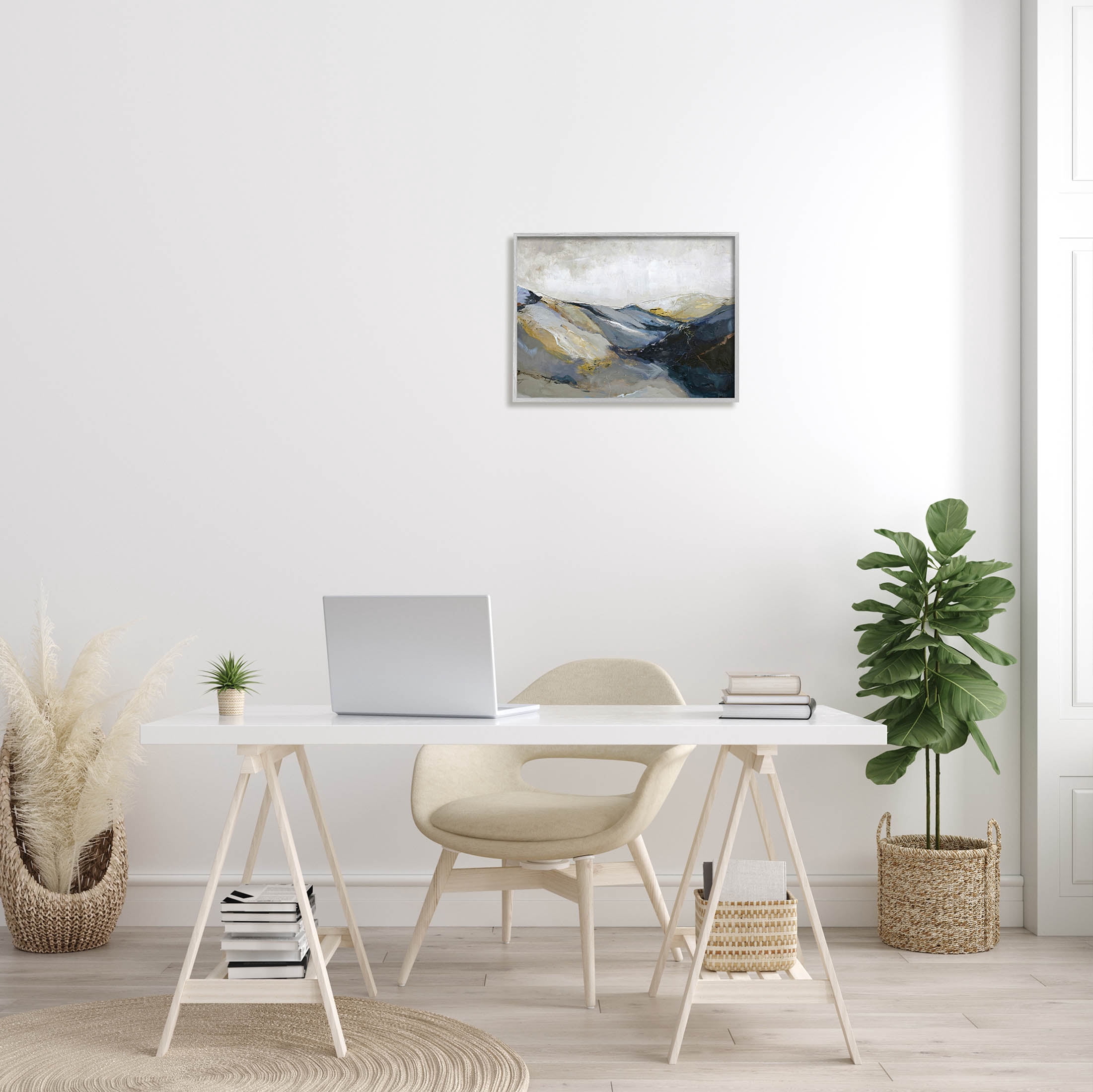 Stupell Industries Abstract Mountain Peaks Landscape Painting Gray Framed Art Print Wall Art, Design by Design Fabrikken