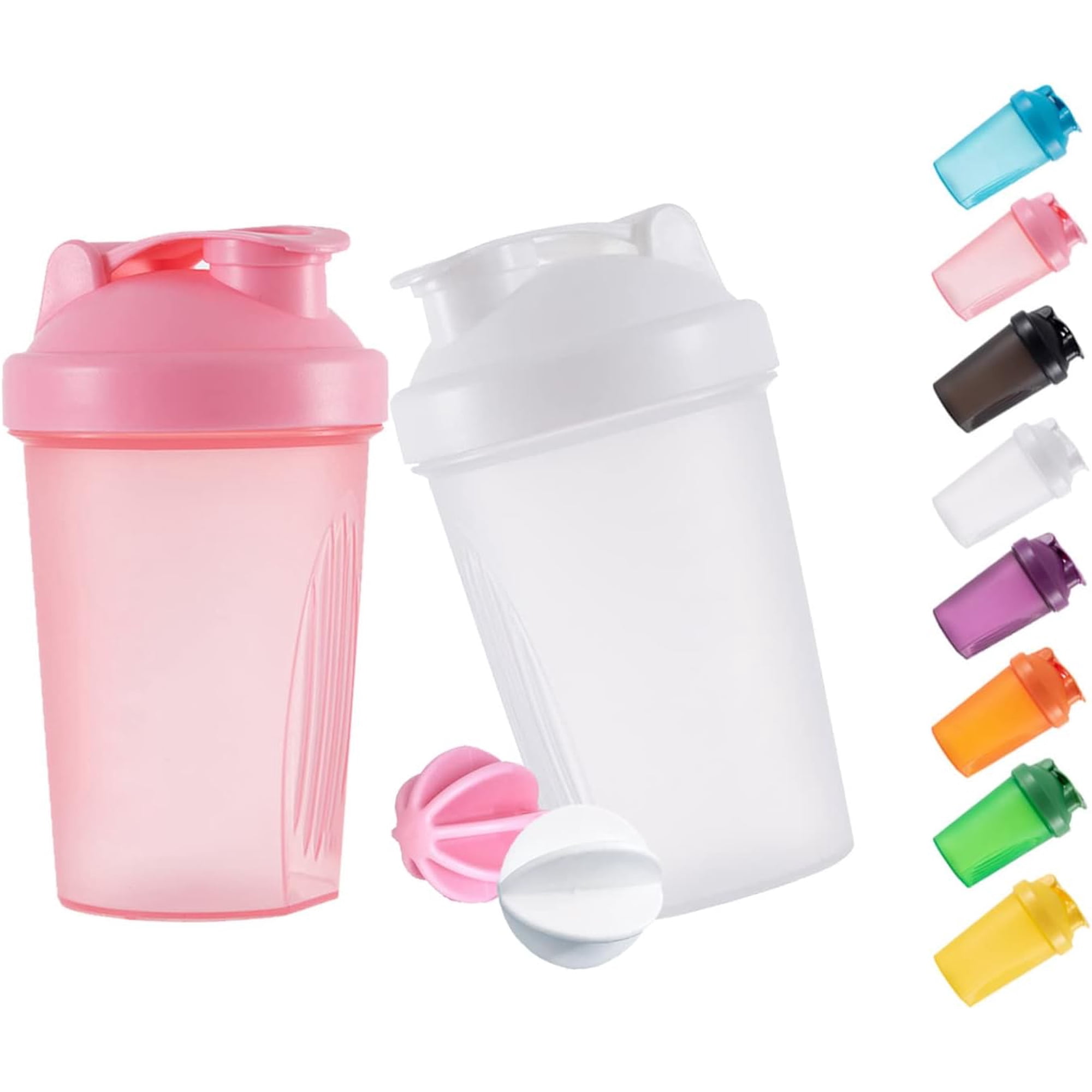 Shaker Bottle Protein Shakes and 16-Ounce/400ML Shaker-Bottle with Whisk Balls Non-BPA plastic (White+Pink(2PCS))