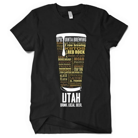 Utah Breweries Pint Glass T-Shirt - Craft Beer Lover Gift - Brewery Tour Must-Have Black Small