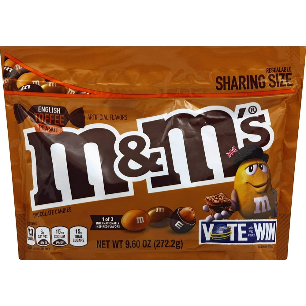 M&Ms Chocolate Candy Flavor Vote English Toffee Peanut Sharing Size, 9.