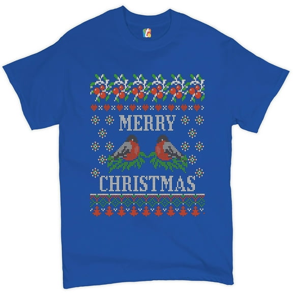 Tee Hunt Merry Christmas T-shirt Cute Bullfinch Ugly Sweater Theme Xmas Men's Tee