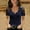 Dark Blue, variant on Ploknplq Women Tops Women's Summer New Deep V Lace Collar Lace Short-sleeved Slim Top Crop Tops Solid Color L Black