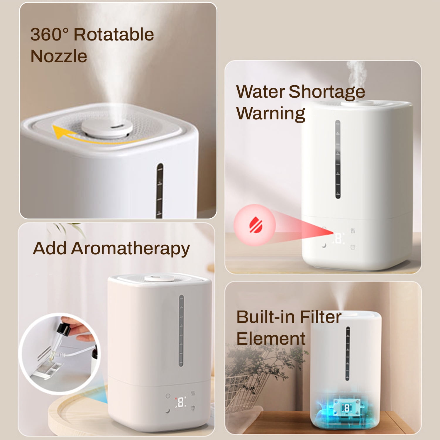 Behome Top Fill Humidifiers for Bedroom, 4.5L Water Tank, 3 Modes, Timer & Oil Diffuser, Quiet Cool Mist Air Humidifier for Home, Plants, Indoor