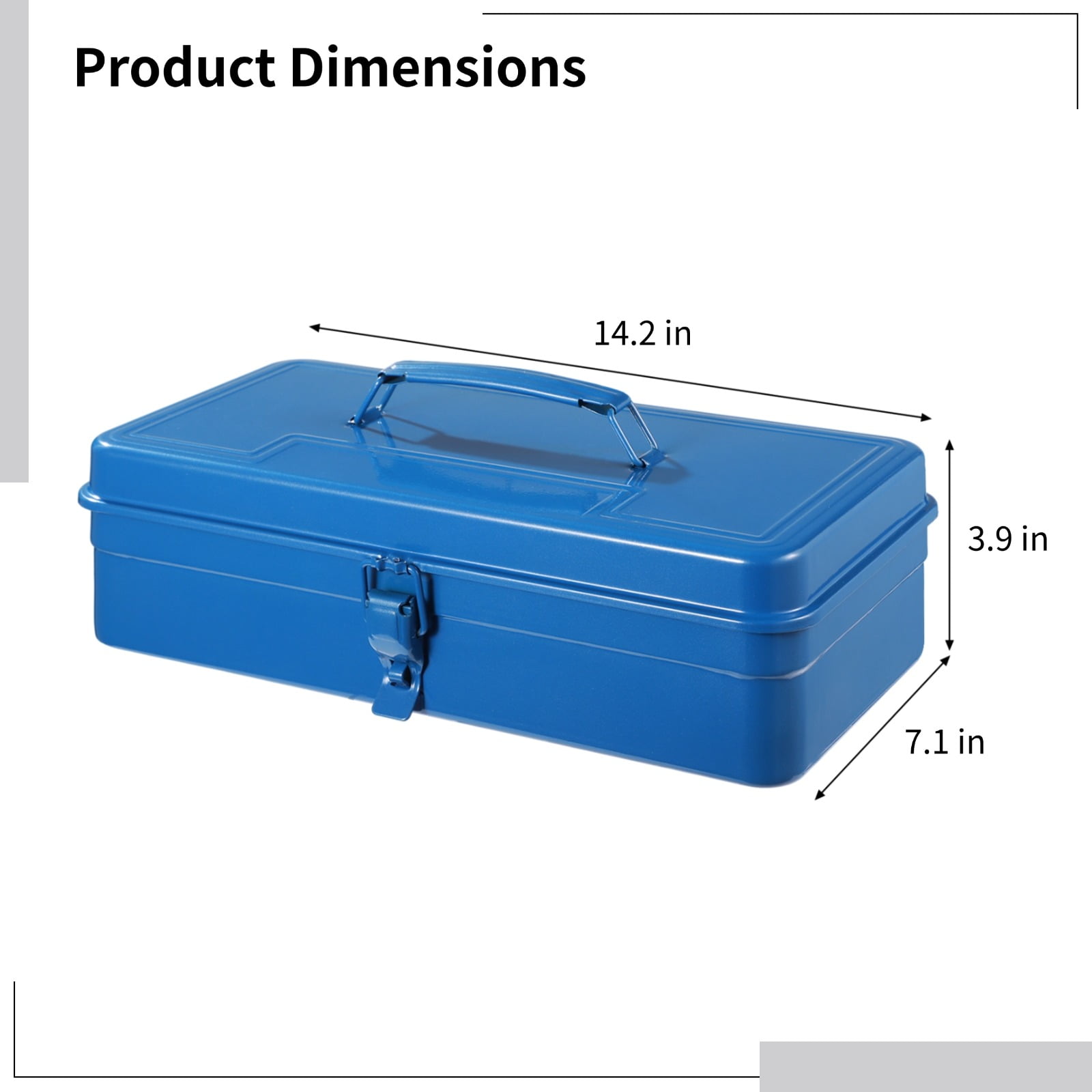 Steel Storage Box with Hinged Lid, Rectangular Blue Empty Hinged Metal Tool Box, Metal Organizer with Secure Buckle for Scrapbook Stamps, Stationery, Sewing Supplies, Hand Tools