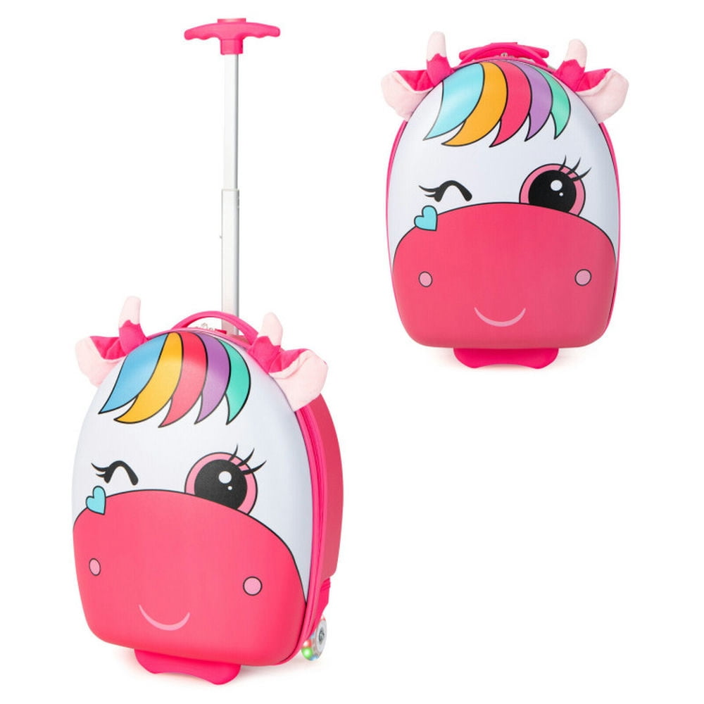 Resenkos Luggage Expandable Suitcase,16 Inch Kids Rolling Luggage with 2 Flashing Wheels and Telescoping Handle-Pink