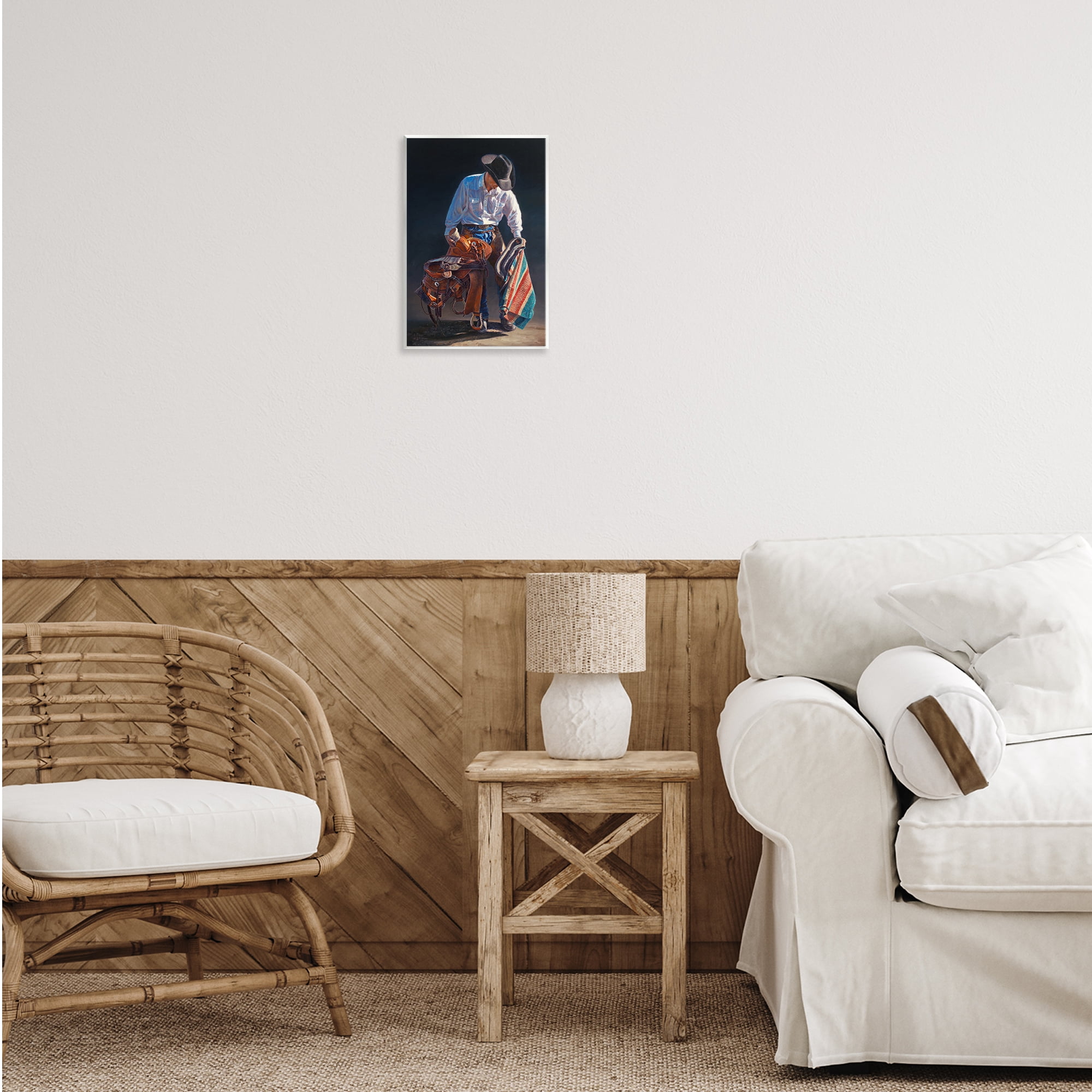 Stupell Industries Stoic Cowboy & Saddle Novelty Painting Unframed Art Print Wall Art, 10 x 15