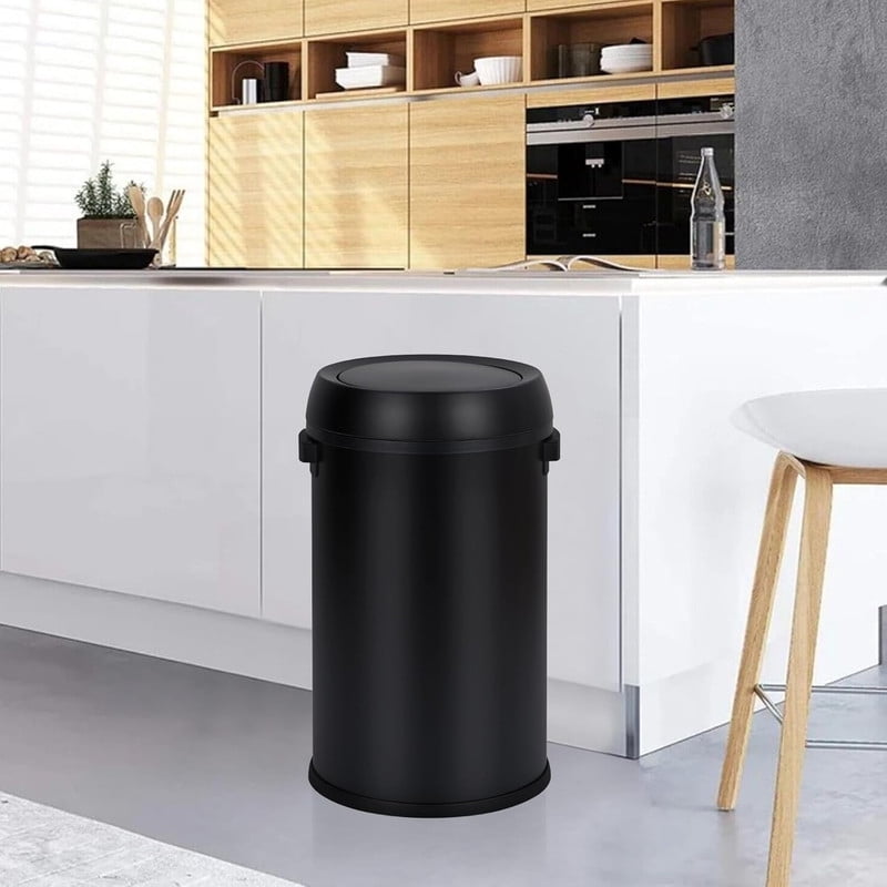 Basics Round Stainless Steel Trash Can with Swing lid, Large Kitchen Round Can - 65 Litre/ 17.2 Gallon, Silver, Black,White