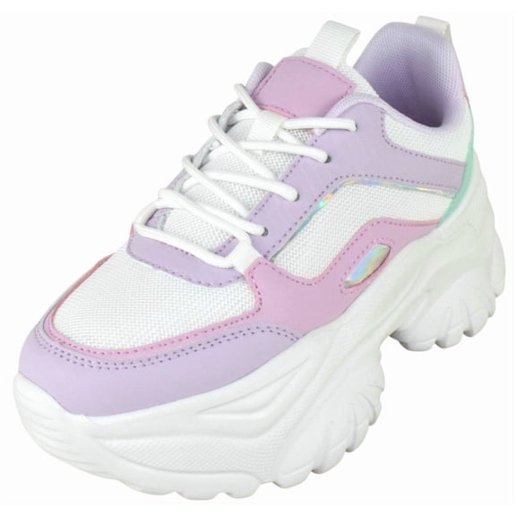 Berness Women's Chunky Platform Sneakers - Fashion Lace-Up Walking Shoes, Lightweight Athletic Tennis Shoes, Comfortable Casual Dad Sneakers for Everyday Wear HANNA White / Purple Multi 11