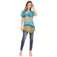thumbnail image 5 of Sakkas Monet Long Tall Tie Dye Ombre Embroidered Cap Sleeve Blouse Shirt Top - Blue / Beige - Plus Size, 5 of 5