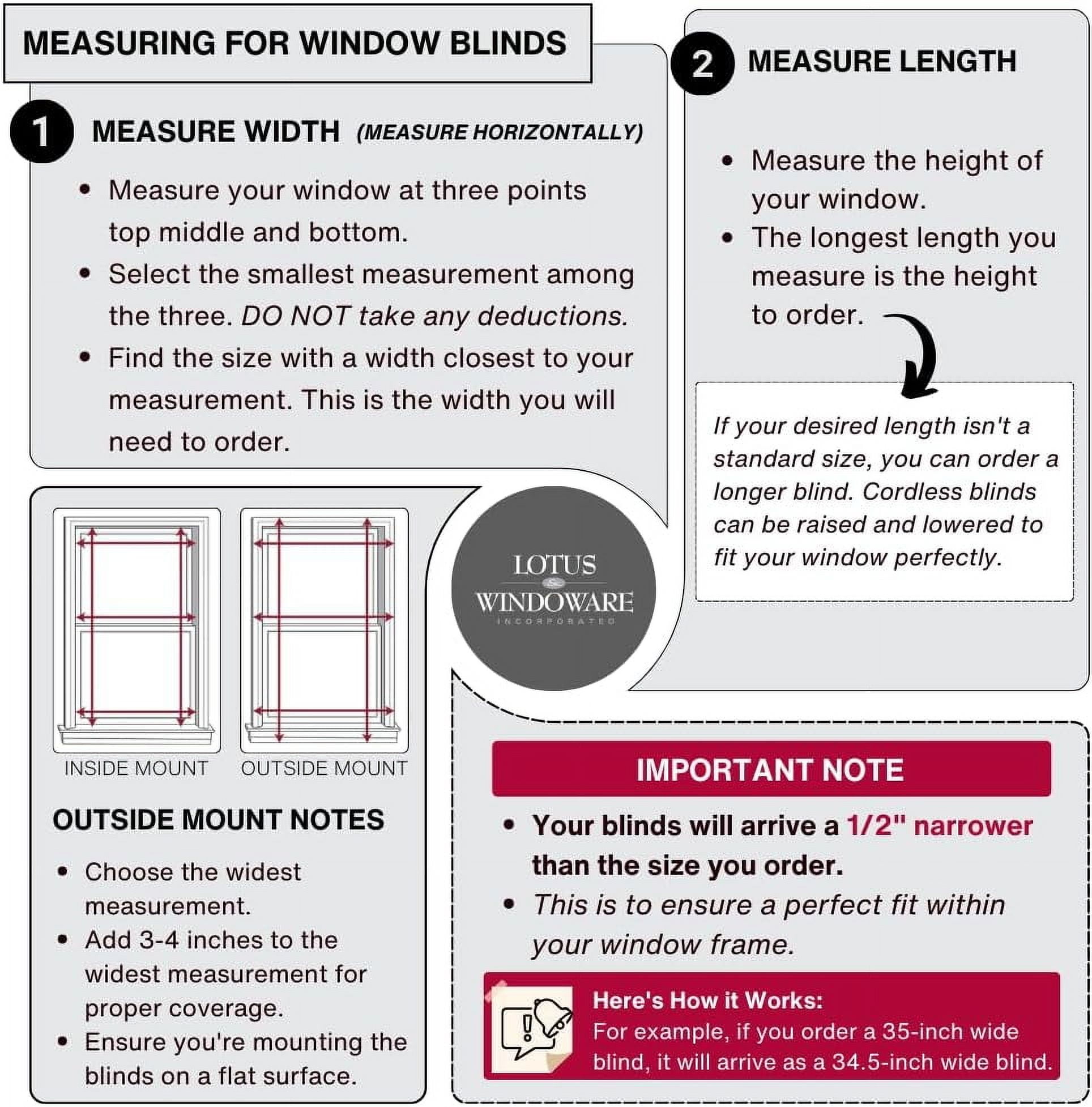 LOTUS & WINDOWARE Cordless Mini Blind, 1" Vinyl Slats, 59" Wide x 60" Long - White, Window Blinds for Home and Office, Interior Door Blinds - Light Filtering