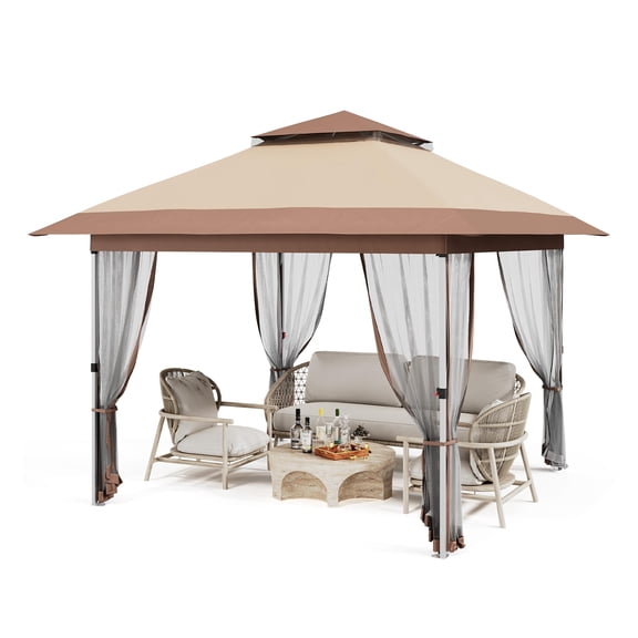 Pop Up Gazebo, 12X12 Outdoor Canopy Tent With Mosquito Netting, Pop Up Canopy Tent With Curtains/Adjustable Height/Wheeled Carrying Bag for Patio Garden Backyard Lawn