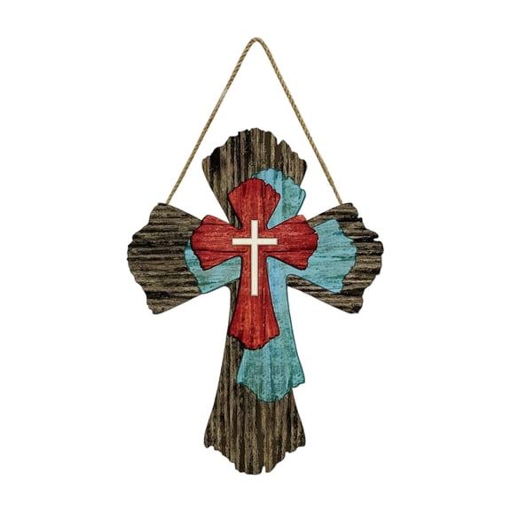 Easter He He Is Risen Wreath for Front Door Decor Religious Decoration Wooden Cross Door Sign Hanging Sign Christian Floral Decor for Party Supplies(Cross Style),C