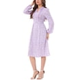 thumbnail image 4 of Vestido Floral de Manga Larga con Escote en V, Plisado y Fluido para Mujer, Midi de Verano, Talla XL, Púrpura Claro, 4 of 5