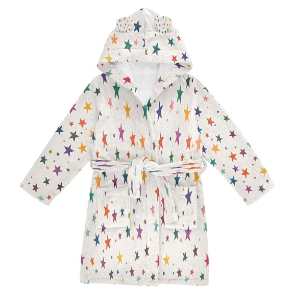 FORMRS Niños Bathrobe Unisex Hooded Robe Soft Plush Pajamas Sleepwear, Size 2-3T, Beige Stars