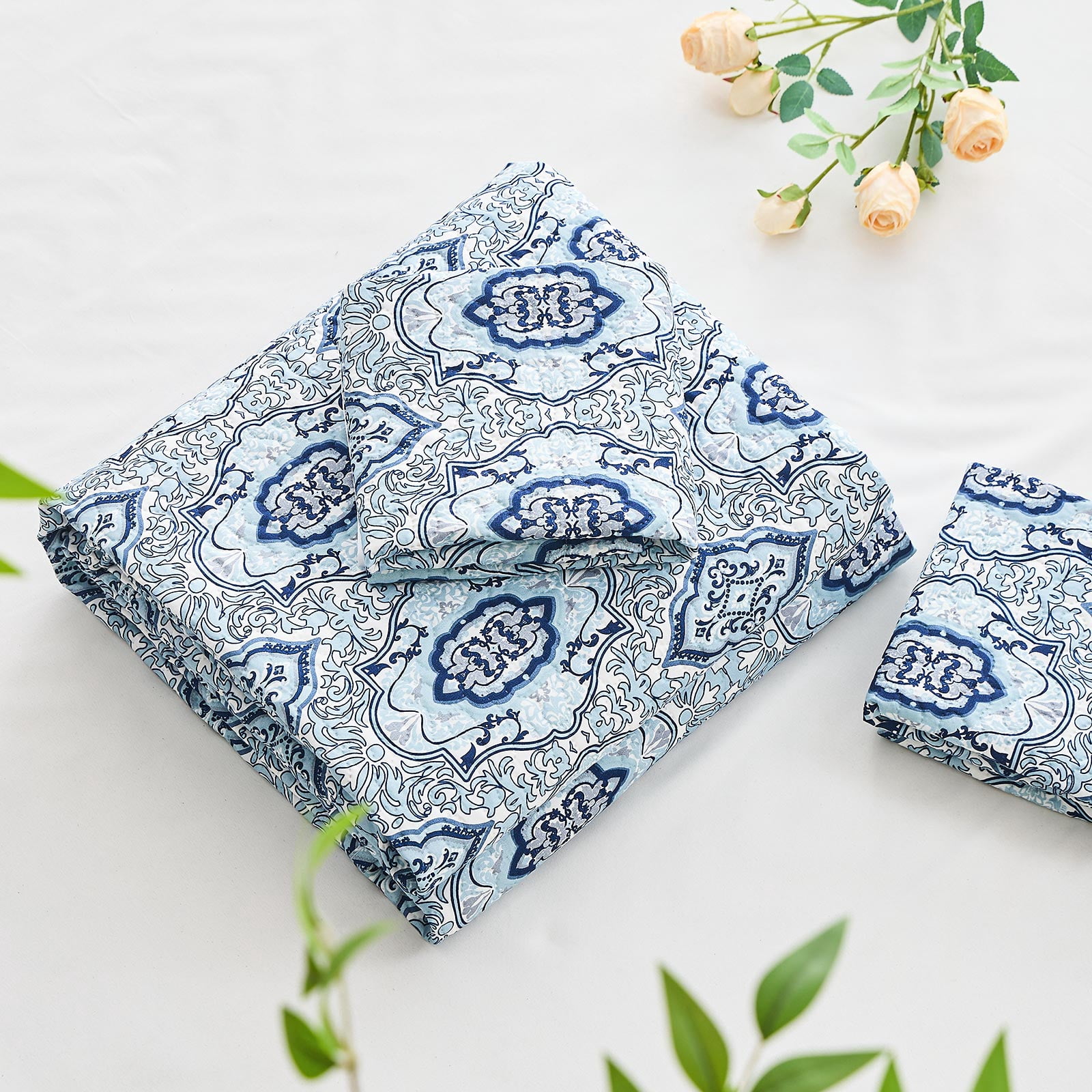 Hitime Luxury Printed Quilt Set King Size, Lightweight Comforter Set, Oversized Bedspread Coverlet Quilted Bedding Set, with 2 Matching Pillowcases, for All Season