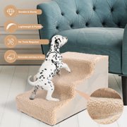 Topmart 3 Step Dog Step for Small Dog,Non-Slip Plastic Dog Stair for Beds,11.8in High,Khaki