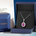 thumbnail image 5 of Gem Stone King 925 Sterling Silver Pink Created Sapphire Pendant Necklace for Women (6.41 Cttw, Oval 12X10MM, with 18 inch Silver Chain), 5 of 6
