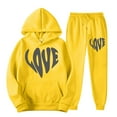 thumbnail image 2 of VBTAPA Womens Cute Sweatsuit 2 Piece Casual Sports Outfits Heart-Shaped Letter Print Hooded Sweatshirt and Jogger Sweatpants Set Teen Girls Y2K Tracksuit Today's Deals Yellow M, 2 of 3