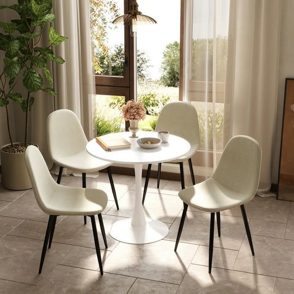 Homy Casa Lot de 4 chaises de salle à manger modernes avec pieds en métal et assises rembourrées pour cuisine et café, tissu crème