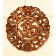 G6 Collection 12" Wooden Round Hand Carved Ohm Sign Wall Plaque Relief Om Panel Wall Hanging Statue Sculpture Handcrafted Mandala Art Home Decor Wood Accent Decoration Handmade