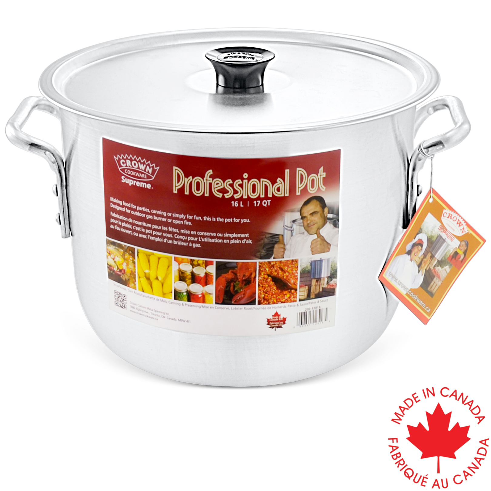 Crown 17 Quart Stock Pot with Lid, 16 L, Thick Heavy Gauge, Pure