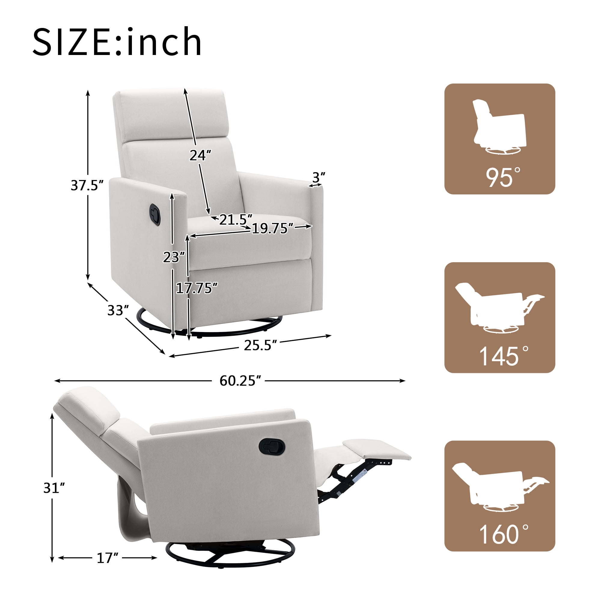 Dropship Rocking Recliner Chair,360 Degree Swivel Nursery Rocking  Chair,Glider Chair,Modern Small Rocking Swivel Recliner Chair For  Bedroom,Living Room Chair Home Theater Seat,Side Pocket(Light Gray) to Sell  Online at a Lower Price