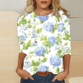 thumbnail image 2 of 3/4 Length Sleeve T-Shirts for Women New Summer Clothing Tops Fashion Floral Print Shirts Women's Blouses Pullover Tops, 2 of 5