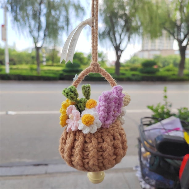 Decoración del hogar, decoración de la habitación, decoración de la pared Espejo retrovisor colgante de coche tejido a mano Girasol Rosa Flor Canasta colgante Colgante de coche Regalo de novia Colgant