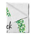 thumbnail image 2 of St. Patrick's Day Soft Flannel Fleece Throw Blanket, Clover Wreath Shamrock Luck of the Irish Text, Cozy Plush for Indoor and Outdoor Use, 50" x 70", Lime Green Forest Green, by Ambesonne, 2 of 5