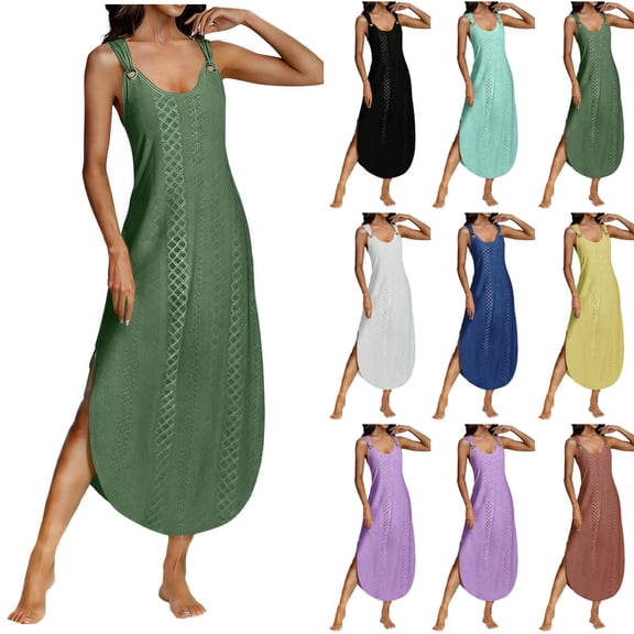 Zedker Dresses for Women Casual Sundress Summer Maxi Sleeveless V Neck Split Boho Beach Dress Travel Vacation Dress Black L