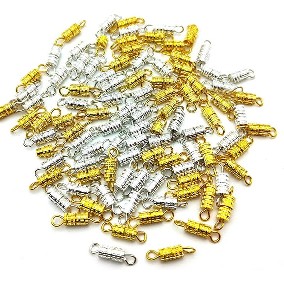 100Pcs Barrel Screw Clasps for Jewelry Making,Screw Twist Clasps Screw Type Clasp Necklace Bracelet Clasps Screw Connectors Fastener Cord End Clasps for Jewelry Finding,DIY Necklace Bracelet Supplies