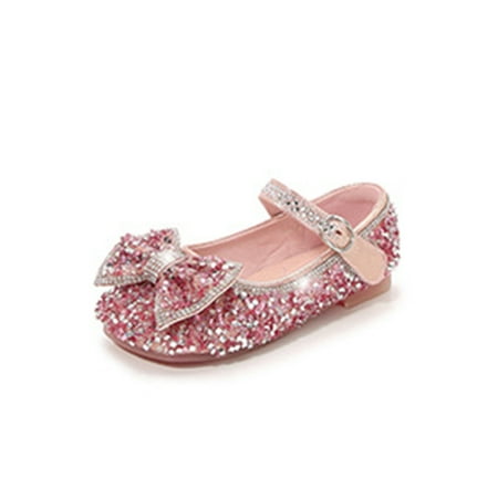 

Eloshman Girl s Mary Jane Sandals Comfort Flats Bowknot Dress Shoes School Casual Ankle Strap Princess Shoe Lightweight Pink 10C