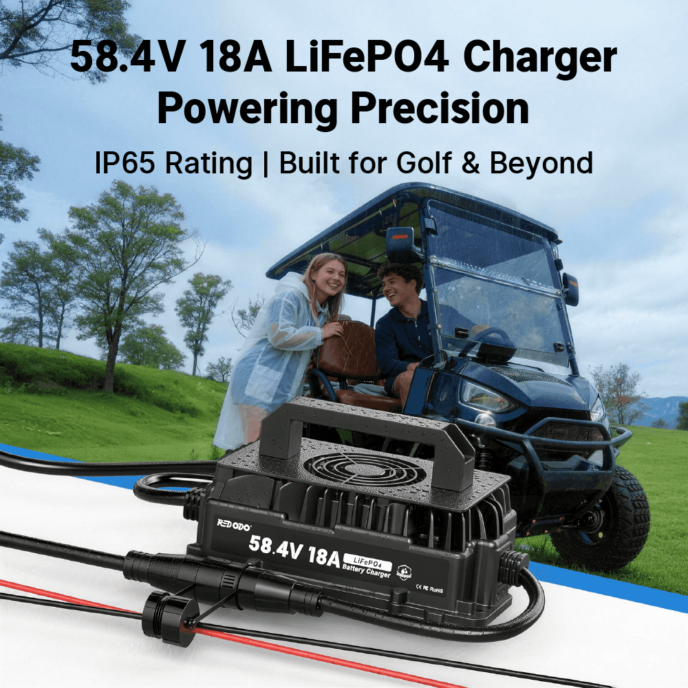 Redodo 58.4V18A LiFePO4 Battery Charger for 48V (51.2V) Lithium Batteries IP65 Waterproof Smart Charger with 0V BMS Activation 3-Stage Charging