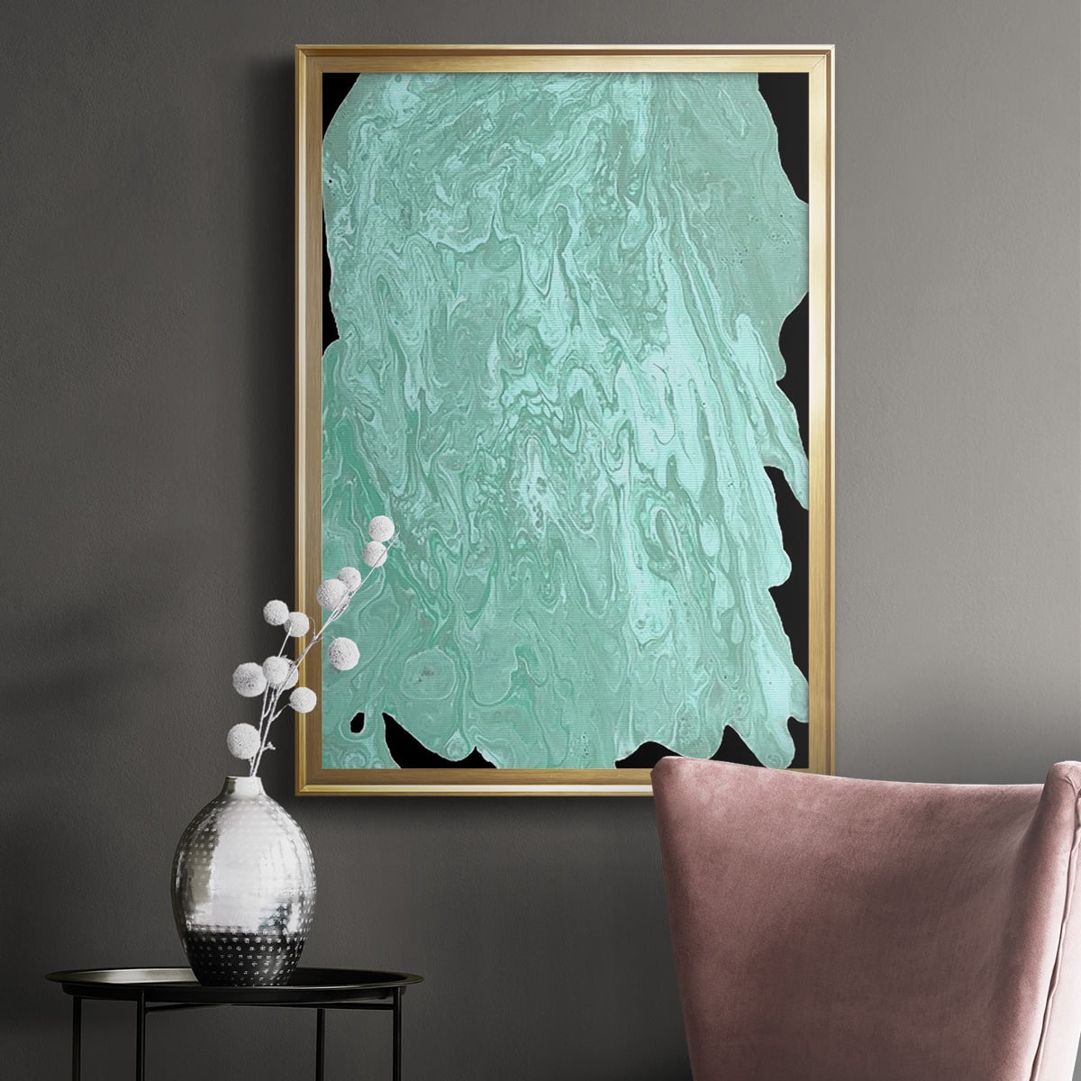 Teal Cascade II Premium Framed Print, in Gold, Black, or Silver - Ready to Hang
