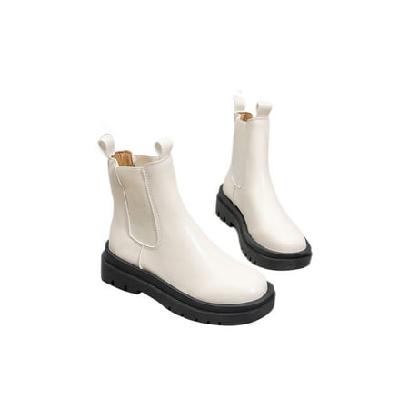 

Lacyhop Ladies Dress Anti Slip Pull On Booties Women Office Comfort Elastic Work Shoes Breathable Waterproof Ankle Boots White 7.5