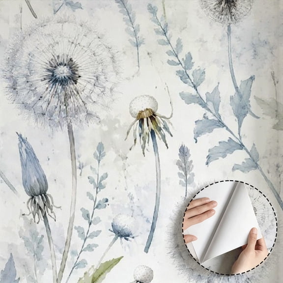 Watercolor Dandelion Floral Wallpaper, Boho Rustic Minimalist Aesthetic peel and stick wallpaper, waterproof, Wall Decoration for Bedroom,Bathroom, Kitchen Cabinet, Dorm Room [17.7 * 118 in]