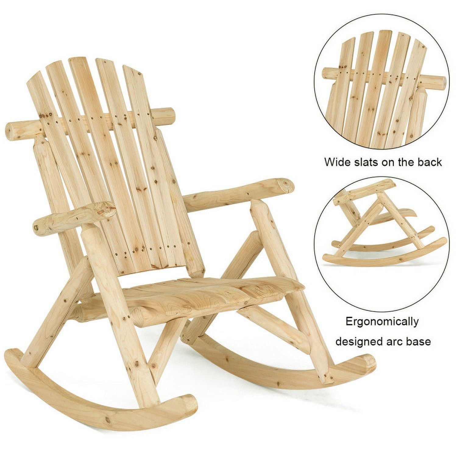 Aimee Lii Outdoor Wooden Folding Lounge Rocker, Rocking Lounge Chair Outdoor, Sturdy, Movable, Natural