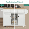 thumbnail image 5 of EUROCO 53.1" Kitchen Islands with Storage, Kitchen Island Cart with Rubber Wood Drop Leaf,Cabinet door internal storage racks,5 Wheels,3 Drawers,White, 5 of 7
