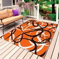 thumbnail image 4 of Outdoor Rug 3x5 ft Orange Black Circle Lines Outdoor Large Area Rug Non Slip Rubber Stripe Modern Abstract Art Front Door Mat RV Rug Carpet Patio Outdoor Rugs for Backyard Balcony Deck Porch Indoor, 4 of 9
