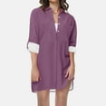 thumbnail image 2 of FAIWAD Robe Chemise à Boutons pour Femme, Manches Longues Roulées, Robe Ample, Couleur Unie, Col à Revers, Longue Chemise, 2 of 6