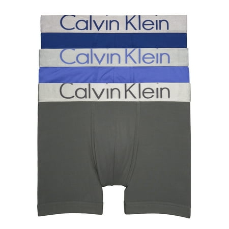 Calvin Klein Men's 3-Pk Steel Micro Boxer Briefs, dark midnight/mink/cobalt water, Large