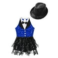 thumbnail image 3 of TTAO Kids Girls Sequins Tassel Jazz Hip Hop Latin Ballet Leotard Dance Dress with Hat Performance Costume Royal Blue&Black 16, 3 of 5